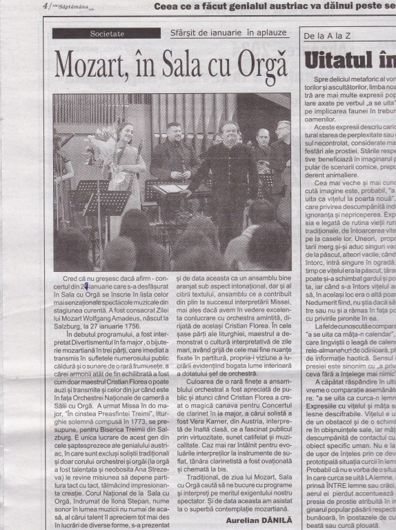 MOZART în Sala cu Orgă